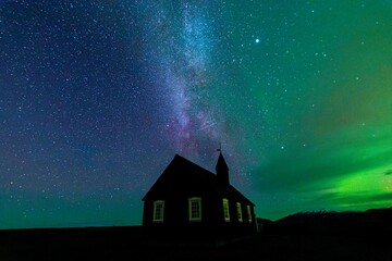 Black Church, Northerlight in Iceland