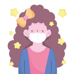 girl with long hair and medical mask character cartoon new normal