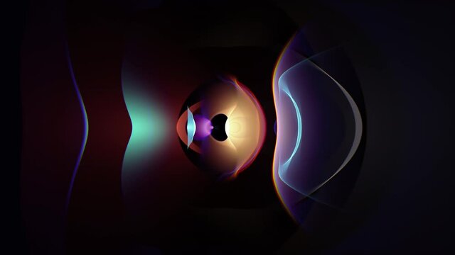 Stylish caustic mobile screensaver. Beautiful designed animation with colorful flashes of light and lens flare on black background, seamlessly looped.
