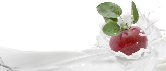 Fototapeta na wymiar Red apple in a spray of yogurt.
