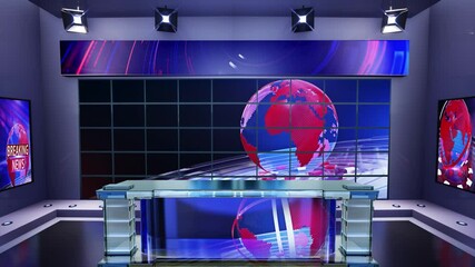 3D virtual news studio with news background Loop 4k