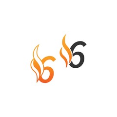Number 6 and fire waves, logo icon concept design