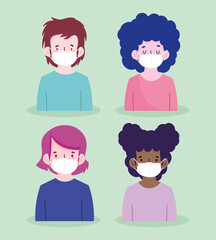 new normal, portrait cartoon men and wonman with protective masks