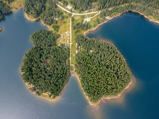 Aerial view of Golyam Beglik Reservoir, Bulgaria