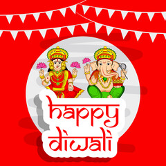 illustration of elements of hindu festival Diwali background. illustration of Hindu god Laxmi and Ganesh with Happy Diwali text on the occasion of Hindu festival Diwali celebrated in India
