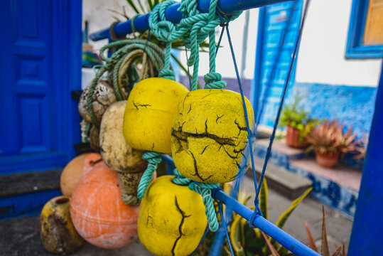 old sea floats in a fishing town.