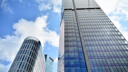 Bottom view of modern office buildings in the business district