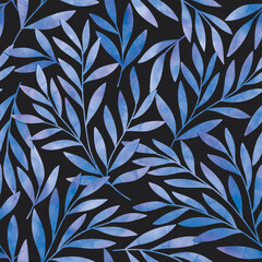 
Seamless watercolor botanical pattern. Digitally hand painting floral background. Modern leaves design for fabric, wallpaper, surface.