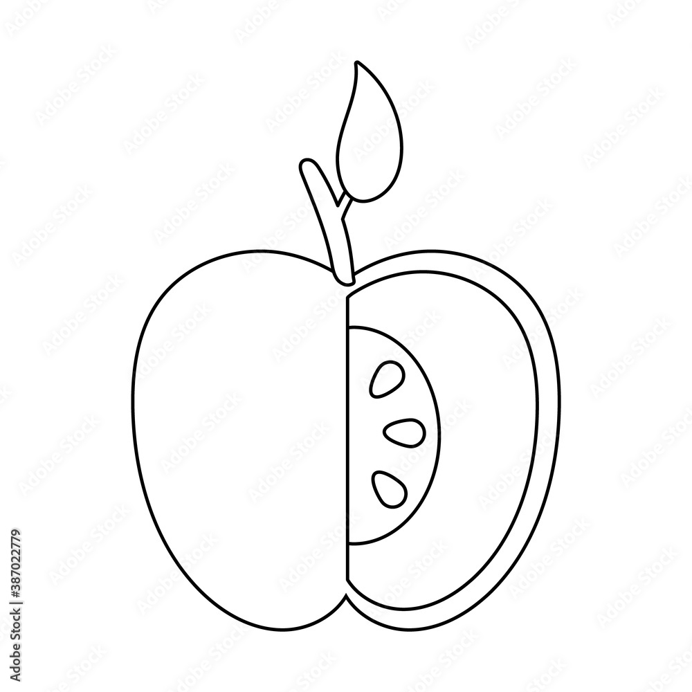 Sticker apple fresh without a portion fruit nature line style icon