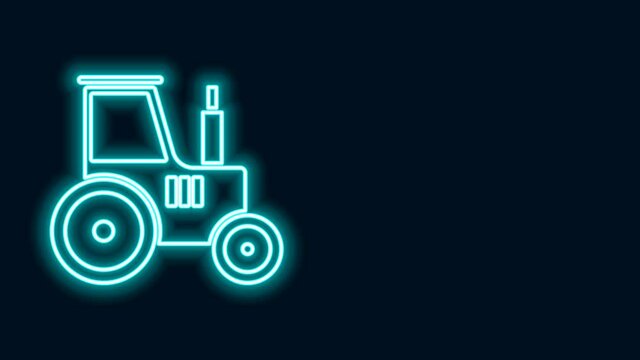Glowing neon line Tractor icon isolated on black background. 4K Video motion graphic animation