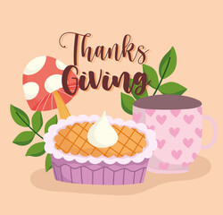happy thanksgiving sweet cake mushroom and coffee cup