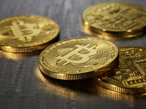 Bitcoins stacked on top of each other