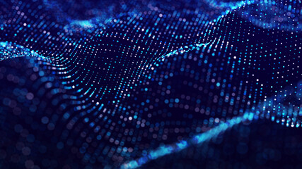 Futuristic point wave. Abstract background with a dynamic wave. 3d rendering