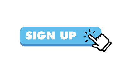 Sign up button with hand clicking icon.