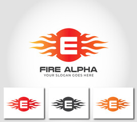 E Alphabet Fire Logo Design Concept