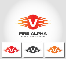 V Alphabet Fire Logo Design Concept