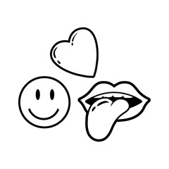 heart with emoji and mouth pop art line style icon