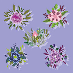 flowers foliage leaves nature greenery vegetation decoration icons