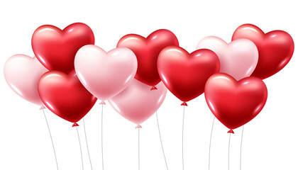 Fototapeta na wymiar 3D Realistic Red Heart Balloons Flying