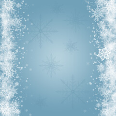 Fototapeta na wymiar Snow background. Blue Christmas snowfall with defocused flakes. Winter concept with falling snow. Holiday texture and white snowflakes.