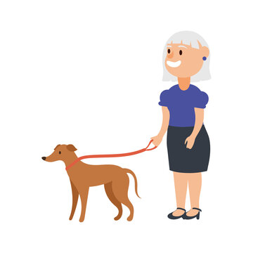 old woman with dog pet avatar character