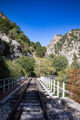Fototapeta na wymiar Hiking in Vouraikos Canyon on the train lines