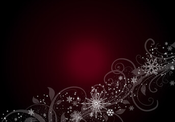 Red Winter Background with snowflakes. Christmas card