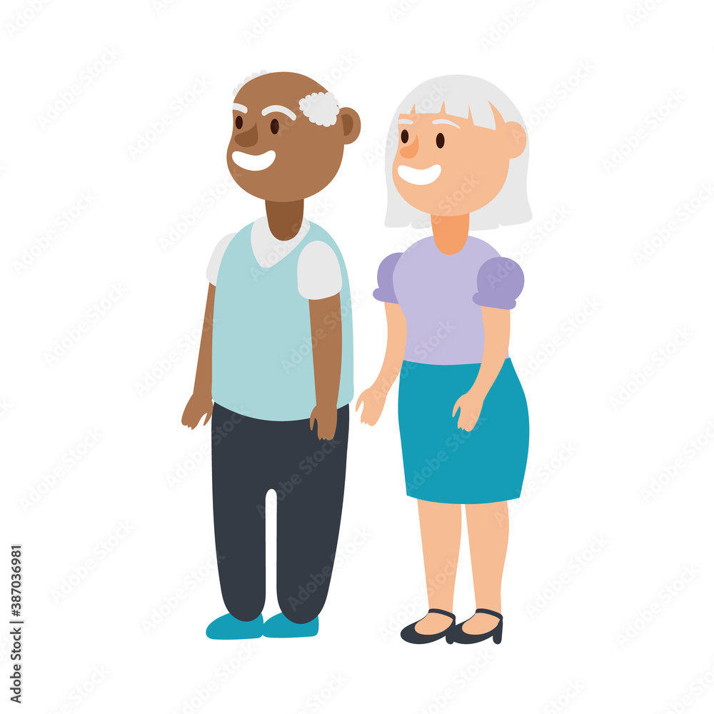 Poster interracial old couple persons avatars characters