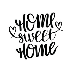 
Handwritten phrase Home sweet home. For housewarming, postcards, family scrapbooks and other designs. Lettering in black letters.