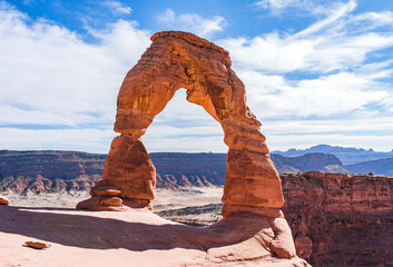 Delicate Arch natural sandstone rock formation in Arches National Park, Utah