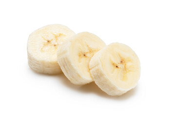 Sliced bananas on a white background