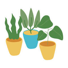 houseplants in ceramic pots isolated icons