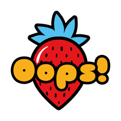 strawberry with oops word pop art style icon