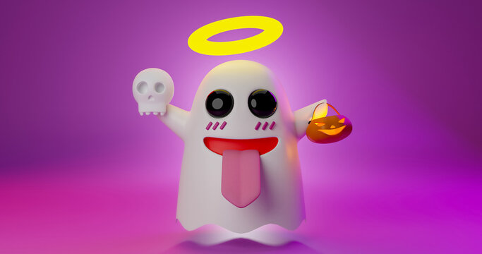 3D rendering  of cute ghost cartoon