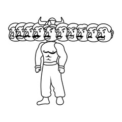 ravana with ten heads character line style icon