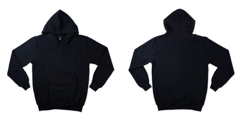 Blank black male hooded sweatshirt long sleeve with clipping path, mens hoody with zipped for your design mockup for print, isolated on white background. Template sport winter clothes.