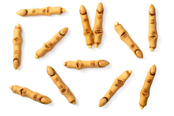 Spooky Halloween witch finger cookies isolated on the white background