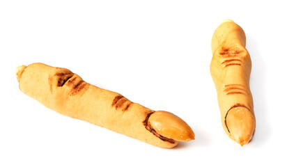 Spooky Halloween witch finger cookies isolated on the white background
