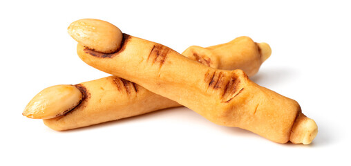 Spooky Halloween witch finger cookies isolated on the white background