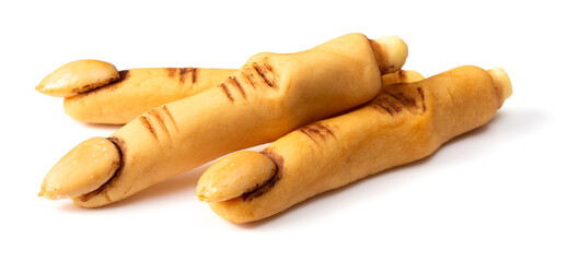 Spooky Halloween witch finger cookies isolated on the white background