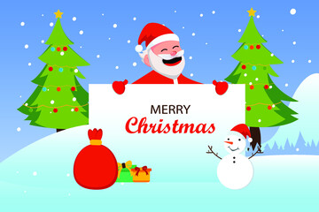 Christmas day vector concept: Group of teenagers standing together with santa claus and merry christmas text outside