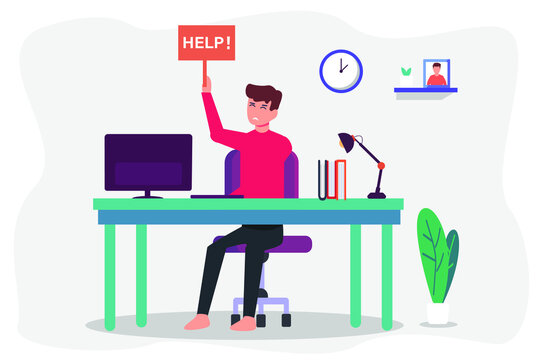 Education vector concept: University student need help to do homework at home while sitting in front of computer