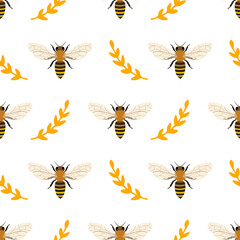 Vector seamless pattern with honey bee. 