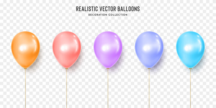 Realistic orange, rose, violet, navy and blue balloon vector illustration on transparent background. Decoration element design for birthday, wedding, parties, celebrate festive. Vector template