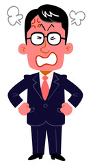 眼鏡をかけた真面目そうなビジネスマンが激怒する_全身