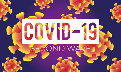 corona virus second wave poster with particles in purple background