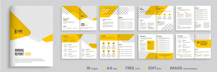 Brochure template layout design, minimal business brochure orange color shape design, annual report, company profile, editable template layout.