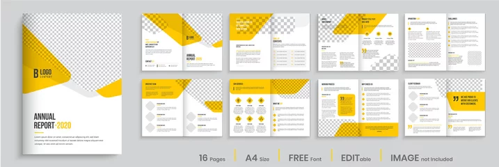 Fotobehang Brochure template layout design, minimal business brochure orange color shape design, annual report, company profile, editable template layout. © vectortype