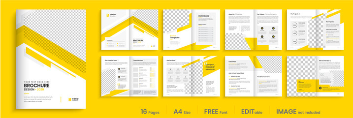 Brochure template layout design, minimal business brochure orange color shape design, annual report, company profile, editable template layout.