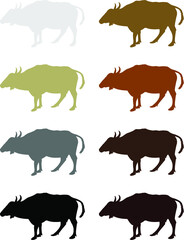 set of cattle animals silhouette